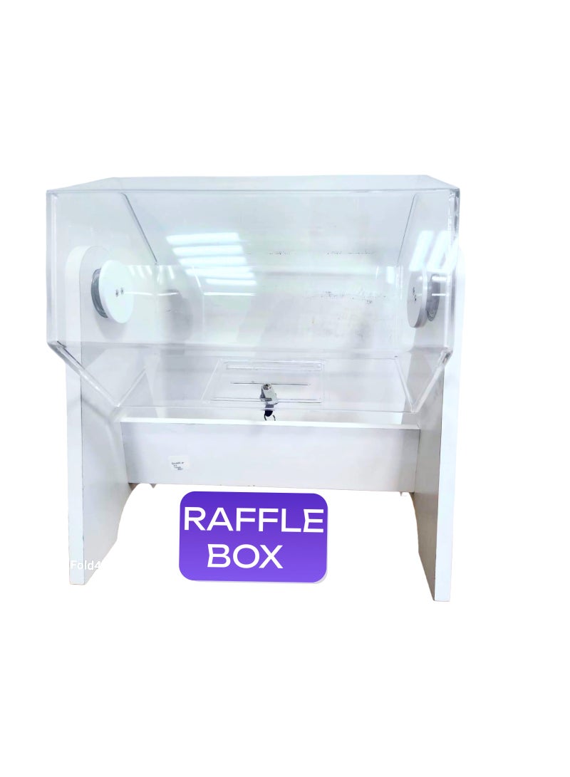 Clear Acrylic Raffle Drum with Wooden Stand – Rotating Lucky Draw Box for Events, Contests, Lotteries & Giveaways - Image 1