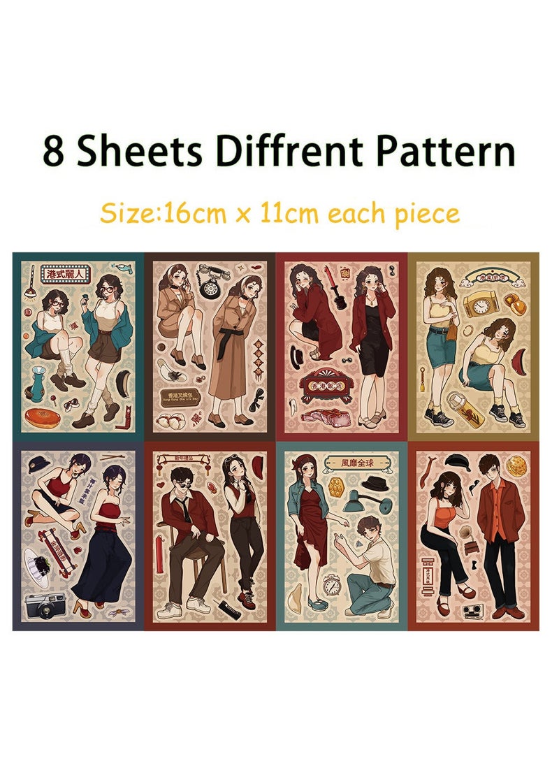Korean Cartoon Collage Cute Girl Phone Case Stickers Set 8ZD011 Hong Kong style retro girl (default 8/bag) 
