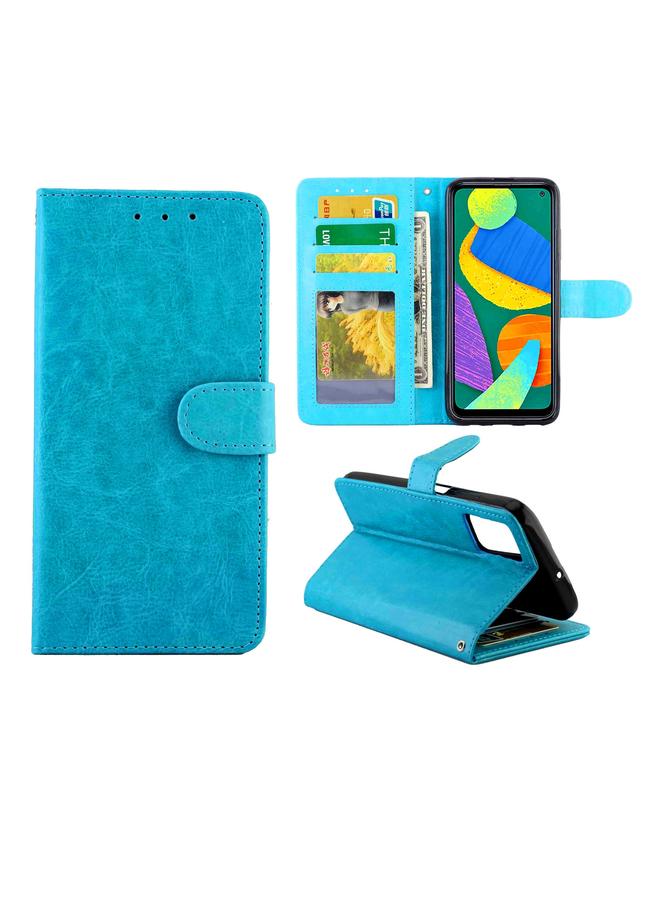 اس-توب جراب لهاتف Samsung Galaxy F52 5G، جراب واقٍ من الجلد بتصميم Crazy Horse، قابل للطي أفقيًا، مع حامل وفتحات للبطاقات ومحفظة وإطار للصور - Image 1