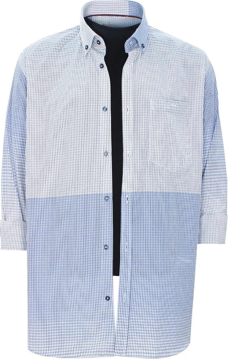 Varetta Men's White Blue Pocket Classic Cut Checkered Long Sleeve Shirt