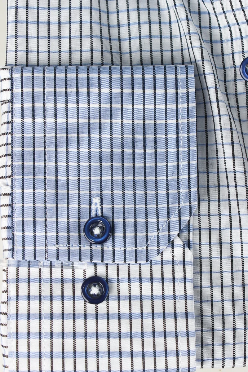 Varetta Men's White Blue Pocket Classic Cut Checkered Long Sleeve Shirt