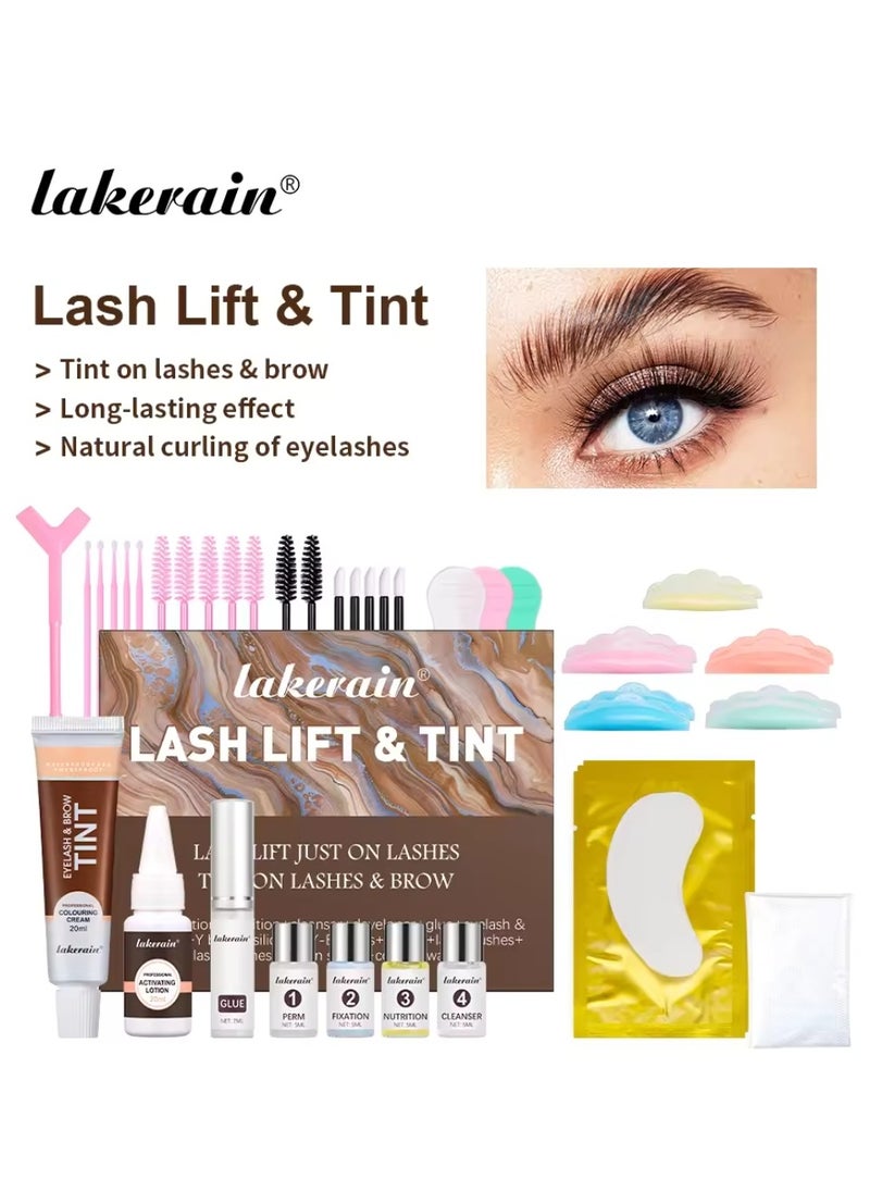 lakerain - Lash Lift and Tint Dye Kit Eyelash and Eyebrow Tint Dye Color Kit Professional Eyelash Lifting Kit for Home and Salon Use Lash Lifting Kit with Tools Eyebrow Tint Dye Kit Eyebrow Lash Color Kit Brown - Image 1