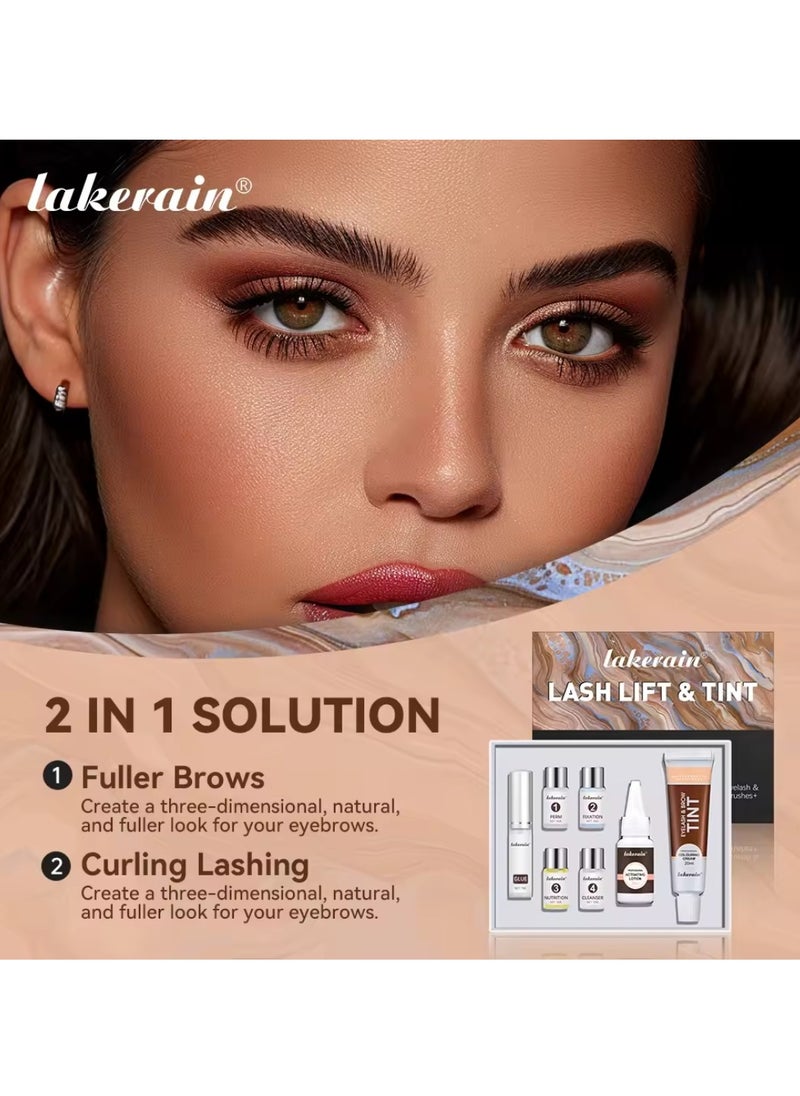 lakerain - Lash Lift and Tint Dye Kit Eyelash and Eyebrow Tint Dye Color Kit Professional Eyelash Lifting Kit for Home and Salon Use Lash Lifting Kit with Tools Eyebrow Tint Dye Kit Eyebrow Lash Color Kit Brown - Image 1