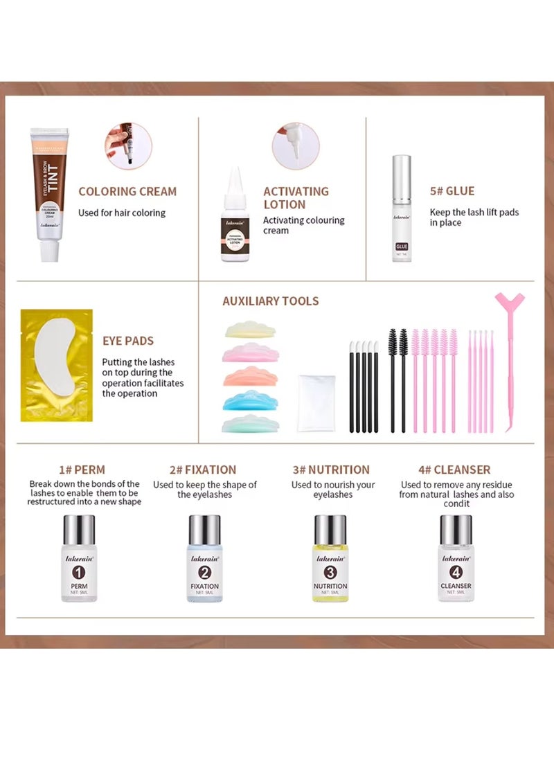 lakerain - Lash Lift and Tint Dye Kit Eyelash and Eyebrow Tint Dye Color Kit Professional Eyelash Lifting Kit for Home and Salon Use Lash Lifting Kit with Tools Eyebrow Tint Dye Kit Eyebrow Lash Color Kit Brown - Image 1