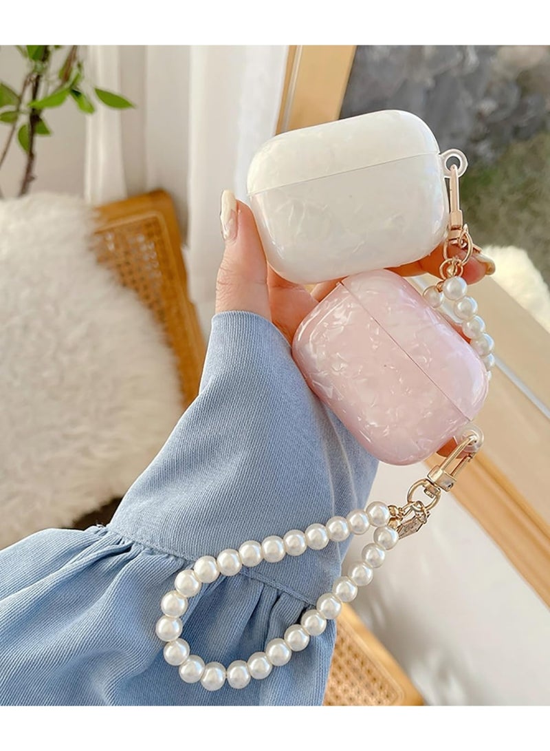 بولوز لطيف براق Airpods برو 3 حالة 2025 مع قلم نظيف، نمط قشرة أبل Airpod iPod برو الجيل الثالث غطاء حماية الجلد فتاة النساء مع سلسلة المفاتيح اللؤلؤة الفاخرة، الوردي - Image 3