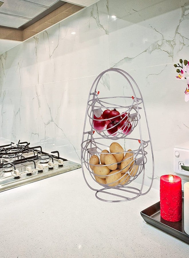 VISHVA Stainless Steel 2-Tier Swing Fruit and Vegetable Basket for Kitchen and Dining Table Kitchen Basket** - Image 2