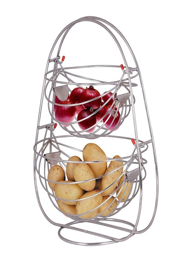 VISHVA Stainless Steel 2-Tier Swing Fruit and Vegetable Basket for Kitchen and Dining Table Kitchen Basket** - Image 1