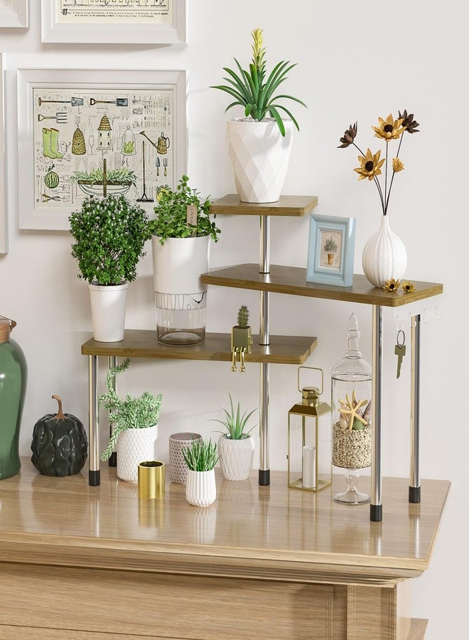 ZHWS Kitchen Corner Shelf Countertop Organizer - 3 Tier Bamboo & Metal Kitchen Organization Plant Stand Living Room Office, Spice Rack On Counter Shelves, Antique - Image 3