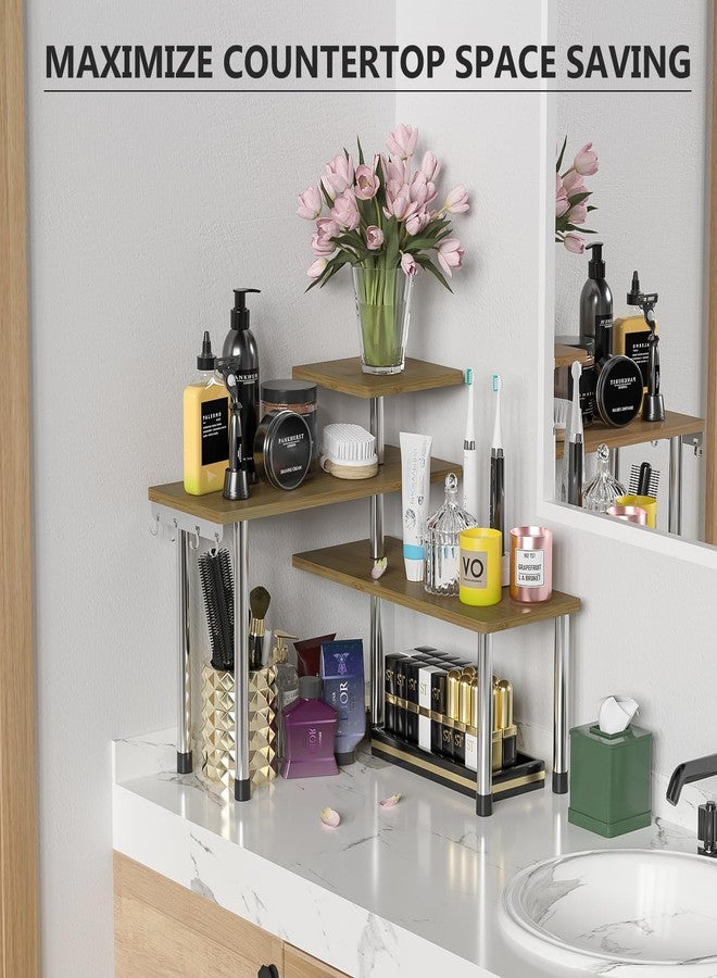 ZHWS Kitchen Corner Shelf Countertop Organizer - 3 Tier Bamboo & Metal Kitchen Organization Plant Stand Living Room Office, Spice Rack On Counter Shelves, Antique - Image 2
