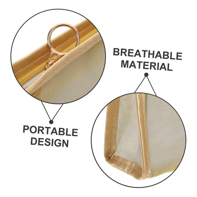Small Mesh Toiletry Bag For Women Travel Cosmetic Pouch Jewelry Organizer Black - Image 4