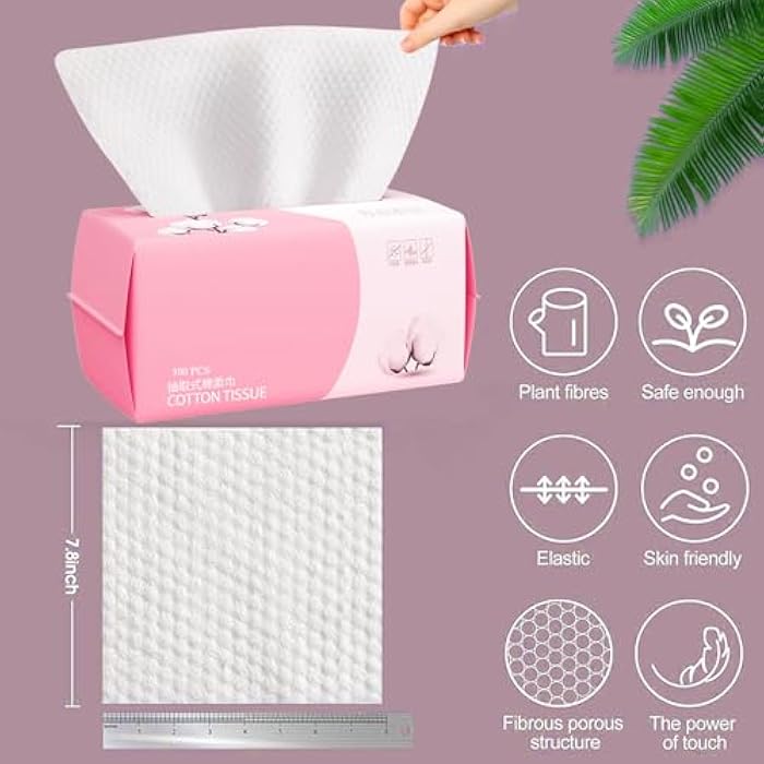 Hsxfl Disposable Face Towel 100 Count for Washing Soft Cotton Dry Wipes Facial Cloths Towelettes for Washing and Drying, Facial Tissue for Cleansing, Skincare and Makeup Remover (6 Pack) - Image 5