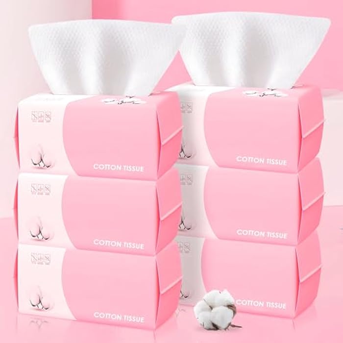 Hsxfl Disposable Face Towel 100 Count for Washing Soft Cotton Dry Wipes Facial Cloths Towelettes for Washing and Drying, Facial Tissue for Cleansing, Skincare and Makeup Remover (6 Pack) - Image 1