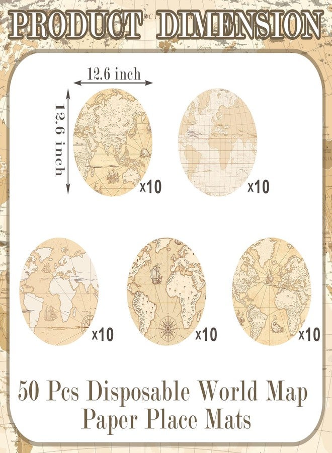 اياستي 50 مفرش طاولة ورقي للاستخدام مرة واحدة بتصميم خريطة العالم القديمة، مناسب للورق القديم، بتصميم ريترو، مزخرف، مناسب للسفر والمغامرات، مثالي لتعليم الجغرافيا والحرف اليدوية ذات الطابع السياحي (12.6 × 12.6 بوصة). - Image 3