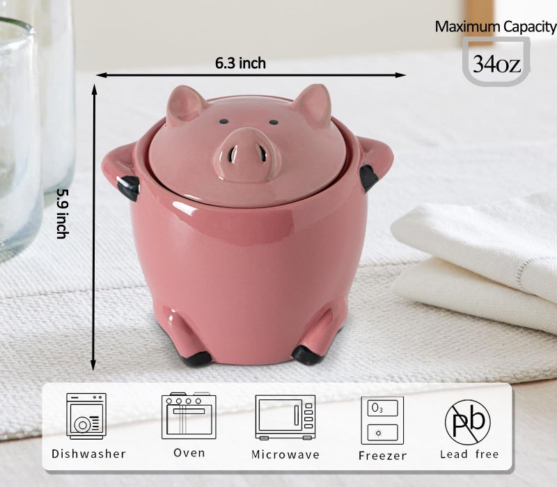 GABROC Ceramic Bacon Grease Saver With Strainer Pig Shaped Bacon Grease Container For Kitchen With Lid Cute Grease Can Grease Saver Pink Funny Cooking Grease Container Colador De Aceite De Cocina - Image 4