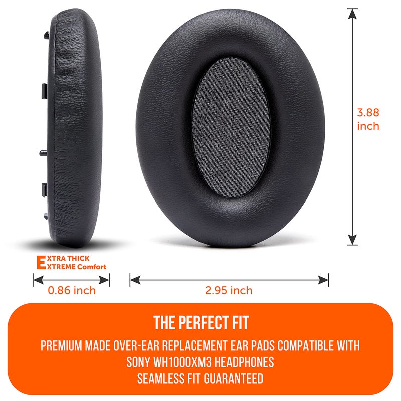 WC Wicked Cushions Extra Thick Replacement Earpads Compatible with Sony WH-1000XM3 Headphones - Black - Image 4
