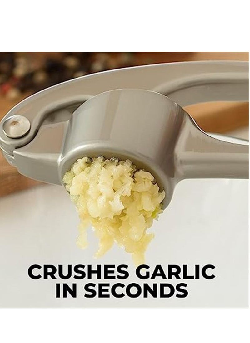 Generic - Kitchen Premium Garlic Press with Soft, Easy to Squeeze Handle - Includes Silicone Garlic Peeler & Cleaning Brush - 3 Piece Garlic Mincer Tool - Sturdy Easy to Clean Garlic Crusher (Silver) - Image 1