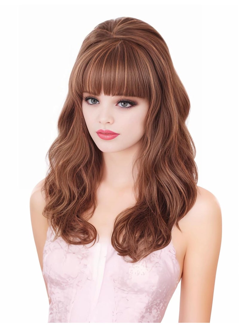 Rugelyss - Rugelyss Vintage Long Wavy Ginger Mixed Blonde Wig with Bang Retro Big Bouffant Beehive Wigs fits 60s 70s 80s Costume or Halloween Party - Image 1