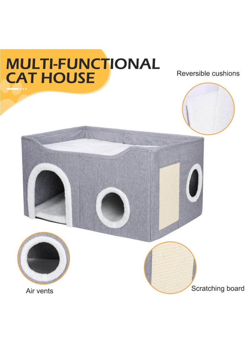 XiuWoo Cat Bed for Indoor Cats, Foldable Cat House with Cube Cat Beds Large Soft Cat Cave Bed with Cat Scratching Board, Covered Cat Hideaway for Cat and Little Dog, 23x15x13 inches, Grey - Image 4