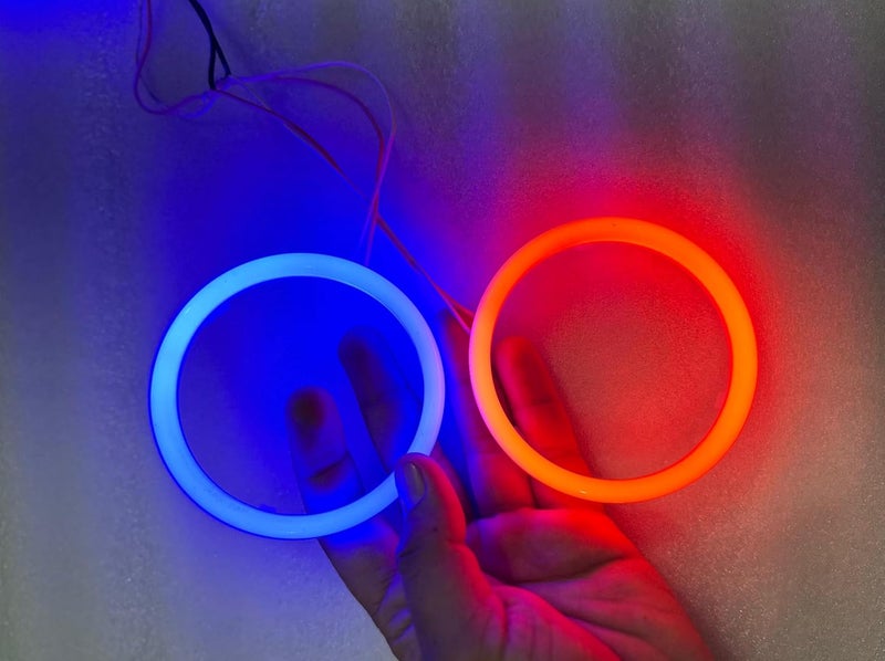 AUTO MT 95MM UNIVERSAL COTTON COB RING CAR BIKE DRL Daytime Running Light Angle Eyes Led Ring Bike COB LED Angel Eyes Halo Ring DRL Halo Ring COB Chips (-2PC RED & BLUE 95MM COB RING CAR -) - Image 1