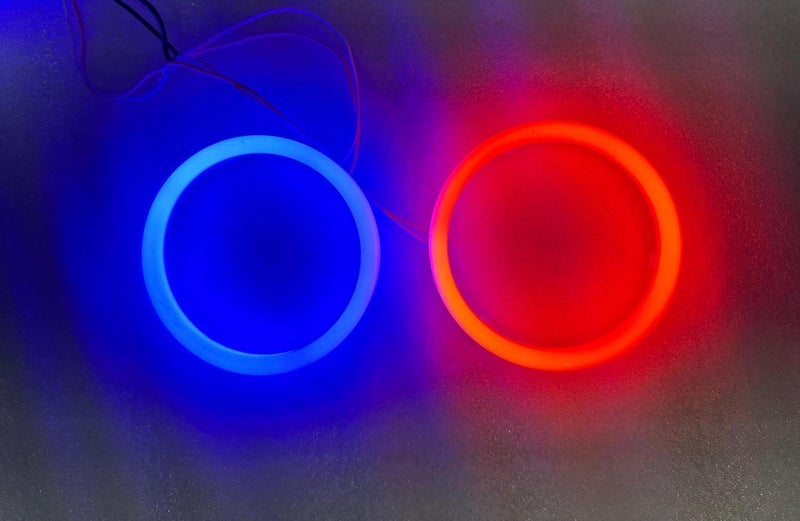 AUTO MT 95MM UNIVERSAL COTTON COB RING CAR BIKE DRL Daytime Running Light Angle Eyes Led Ring Bike COB LED Angel Eyes Halo Ring DRL Halo Ring COB Chips (-2PC RED & BLUE 95MM COB RING CAR -) - Image 2
