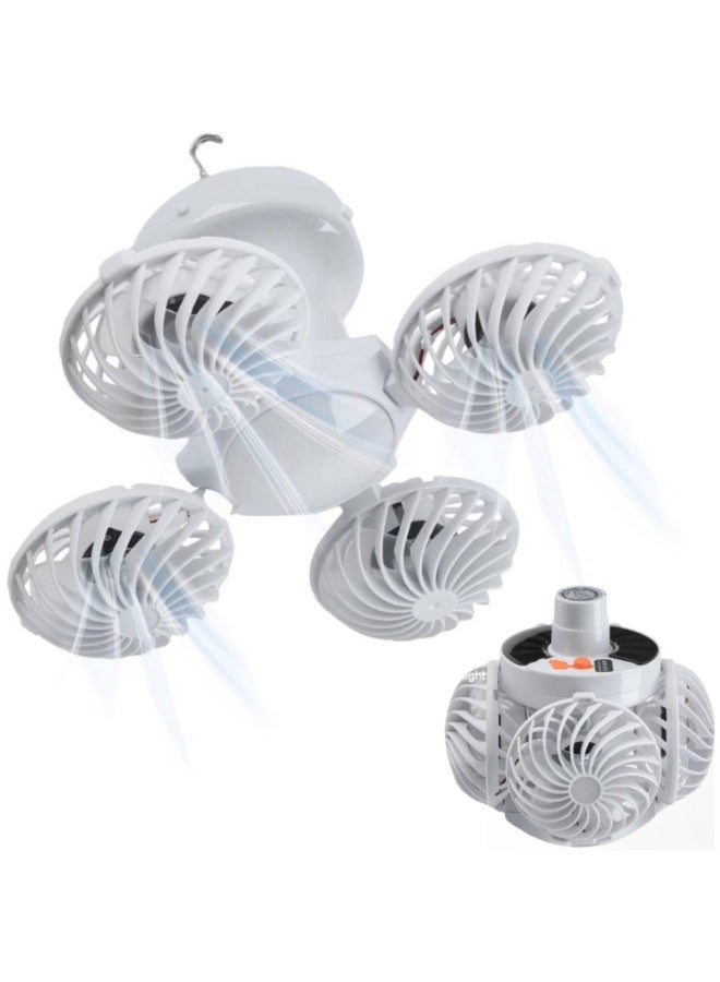 مروحة تخييم شمسية محمولة مع مصباح LED بتصميم كرة قدم - فانوس طوارئ قابل لإعادة الشحن، يتميز بـ 5 أوضاع إضاءة و4 مراوح قابلة للطي؛ للاستخدام الخارجي، وأثناء التنزه، وفي المنزل. - Image 1