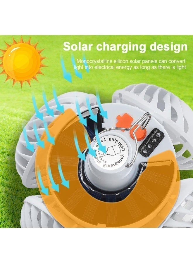 مروحة تخييم شمسية محمولة مع مصباح LED بتصميم كرة قدم - فانوس طوارئ قابل لإعادة الشحن، يتميز بـ 5 أوضاع إضاءة و4 مراوح قابلة للطي؛ للاستخدام الخارجي، وأثناء التنزه، وفي المنزل. - Image 3