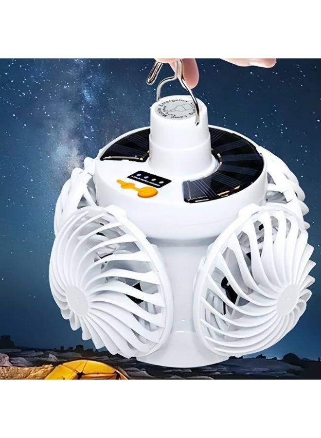 مروحة تخييم شمسية محمولة مع مصباح LED بتصميم كرة قدم - فانوس طوارئ قابل لإعادة الشحن، يتميز بـ 5 أوضاع إضاءة و4 مراوح قابلة للطي؛ للاستخدام الخارجي، وأثناء التنزه، وفي المنزل. - Image 5
