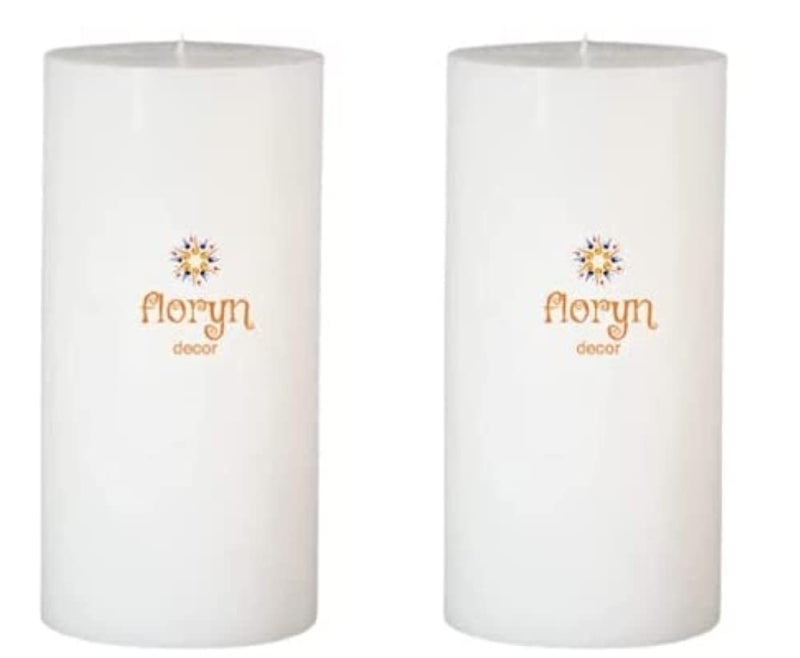 Floryn Decor White Pillar Candles Set of 2 | Smokeless | Odourless | Dripless | Long Burning Candle (Combo of 2) (3 by 6 inches) - Image 1