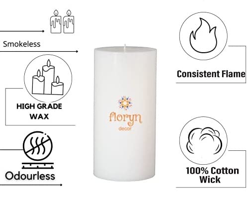 Floryn Decor White Pillar Candles Set of 2 | Smokeless | Odourless | Dripless | Long Burning Candle (Combo of 2) (3 by 6 inches) - Image 3