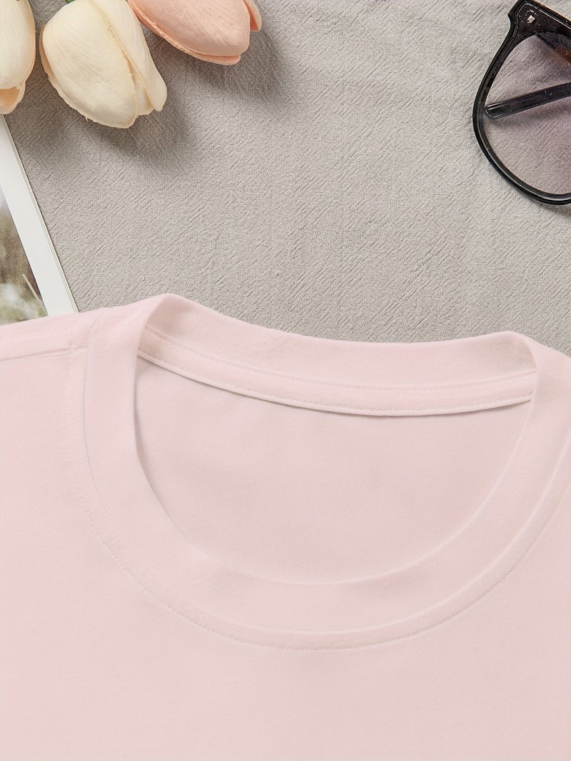 00008 - Women'S Casual Top English Letter Petal Print Girly Heart Sweet Cool American Style Ins Hot Summer T - Shirt - CC75 - Pink 2 / XS - Image 3