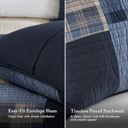 Woolrich John Rich & Bros. Woolrich Winter Hills Reversible Quilt Set - Cottage Styling Reversed to Solid Color, All Season Lightweight Coverlet, Cozy Bedding Layer, Matching Shams, Oversized King/Cal King, Plaid Blue 3 Piece - Image 5