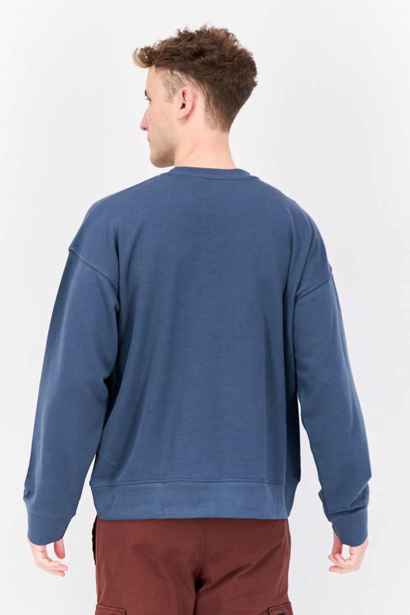 Established Redefining Essentials Men Crew Neck Brand Logo Long Sleeves Sweatshirt, Slate Blue - Image 3