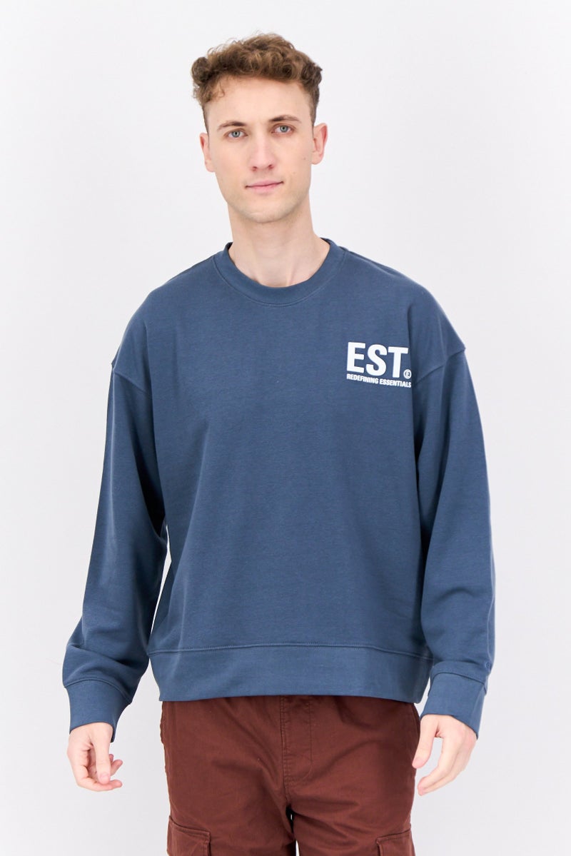 Established Redefining Essentials Men Crew Neck Brand Logo Long Sleeves Sweatshirt, Slate Blue - Image 1