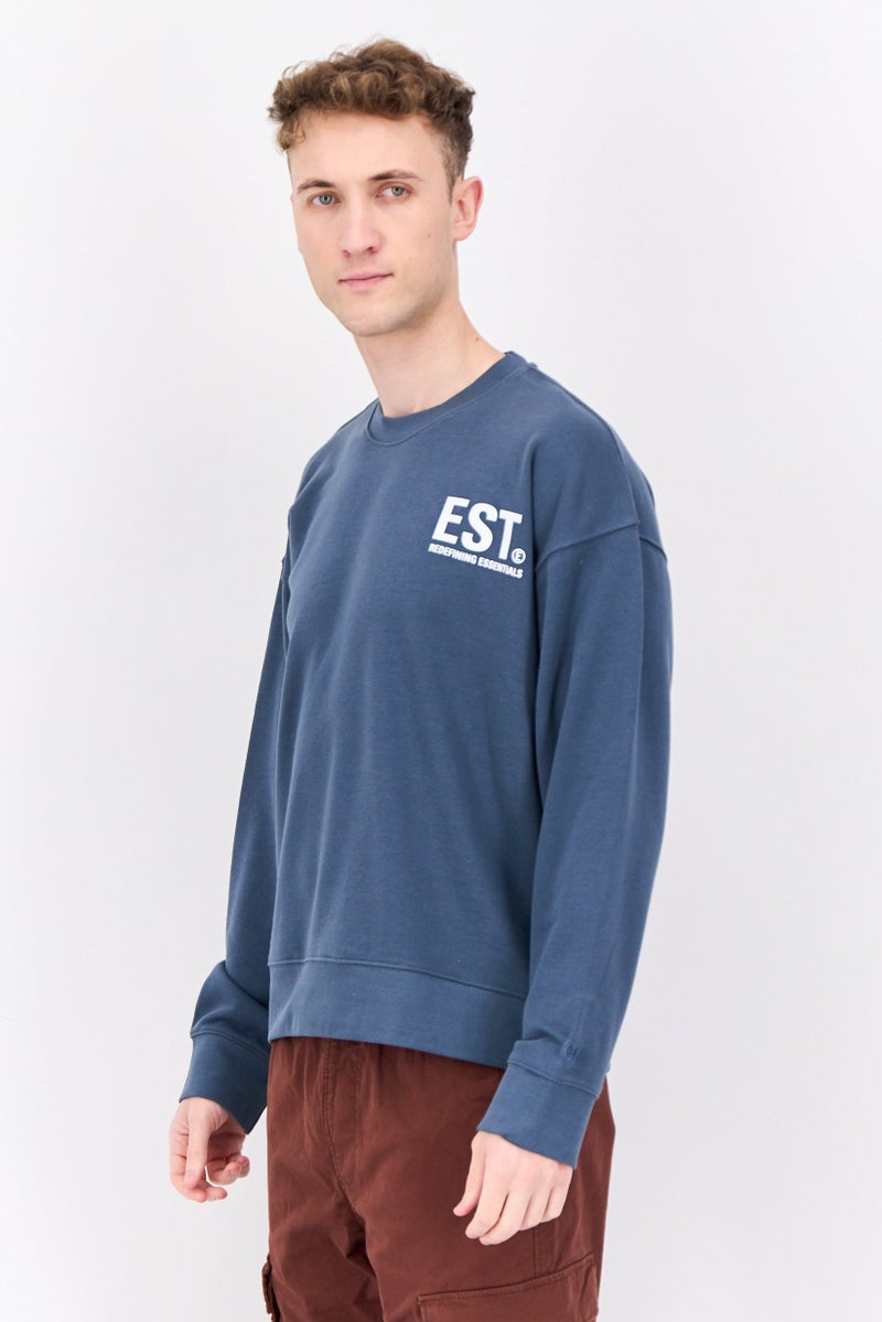 Established Redefining Essentials Men Crew Neck Brand Logo Long Sleeves Sweatshirt, Slate Blue - Image 4