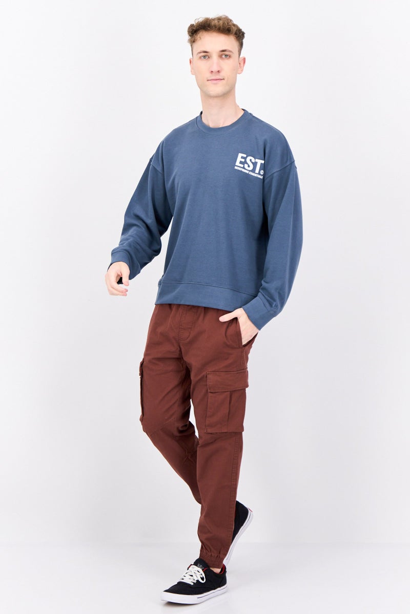 Established Redefining Essentials Men Crew Neck Brand Logo Long Sleeves Sweatshirt, Slate Blue - Image 2