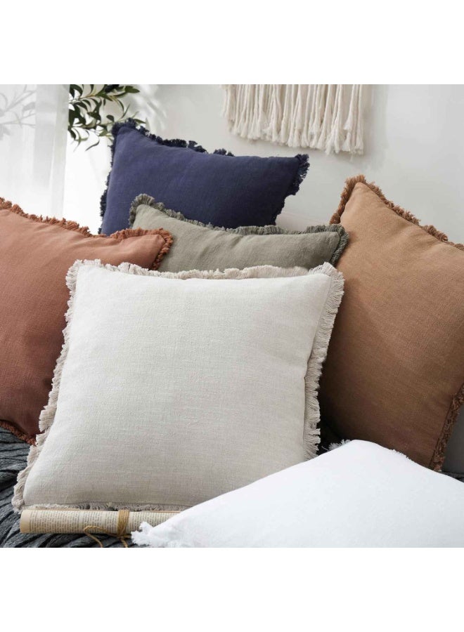 2PCS,Throw Pillow Covers,Decorative Linen Fringe Throw Pillow Covers Cozy Boho Farmhouse Cushion Cover with Tassels Soft Accent Pillowcase for Couch Sofa Bed Living Room Home Decor, Beige - Image 3