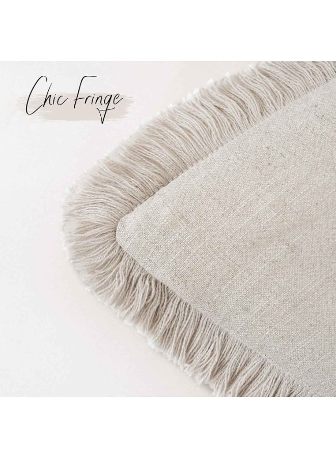 2PCS,Throw Pillow Covers,Decorative Linen Fringe Throw Pillow Covers Cozy Boho Farmhouse Cushion Cover with Tassels Soft Accent Pillowcase for Couch Sofa Bed Living Room Home Decor, Beige - Image 5