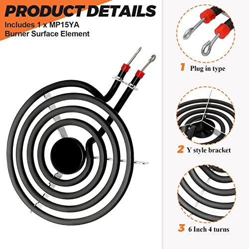 Beaquicy 【Upgraded】660532 MP15YA Electric Range Burner Element 6 inch 1500W 4 Turns surface element fit for Whirlpool Kenmore ranges replacement burners wfc310s0ak, rf110axsq3, kf330add1,ffef3011lwd,etc. - Image 2