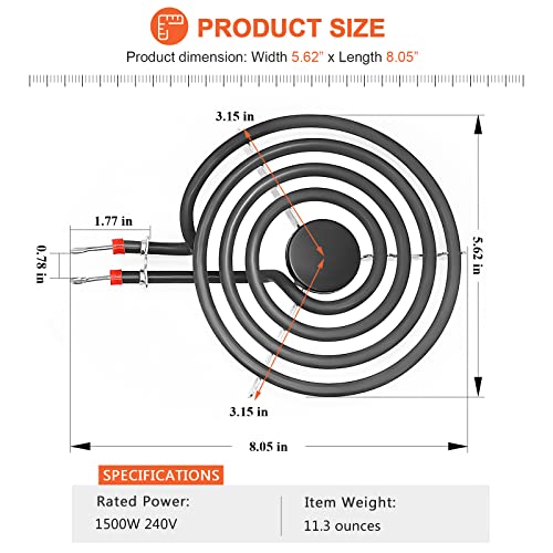 Beaquicy 【Upgraded】660532 MP15YA Electric Range Burner Element 6 inch 1500W 4 Turns surface element fit for Whirlpool Kenmore ranges replacement burners wfc310s0ak, rf110axsq3, kf330add1,ffef3011lwd,etc. - Image 5