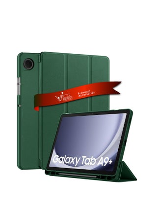 Smart Flip Auto Awake/Auto Sleep Leather Texture With Pen Holder Case Cover For Samsung Galaxy Tab A9 Plus 5G 2023 (X216, X215, X210) 11.0 Inch Dark Green - pzsku/ZD0EA4E37B1D214926A27Z/45/_/1704791569/f1bee424-c42d-473a-8361-2058a6e4f92e
