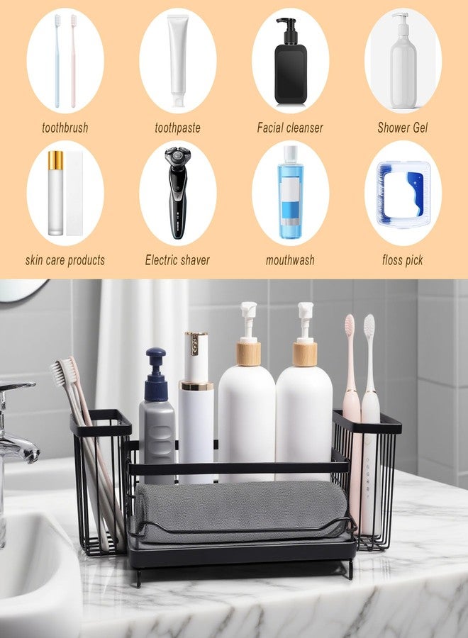 wishfly Toothbrush Holders with Instant Drying Stone & 2 Brush Holders, Rustproof Carbon Steel Tooth Brush Holder Sink Caddy, Space Saving Bathroom Countertop Organizer for Storage and Organization-Black - Image 4