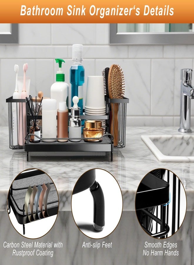 wishfly Toothbrush Holders with Instant Drying Stone & 2 Brush Holders, Rustproof Carbon Steel Tooth Brush Holder Sink Caddy, Space Saving Bathroom Countertop Organizer for Storage and Organization-Black - Image 5