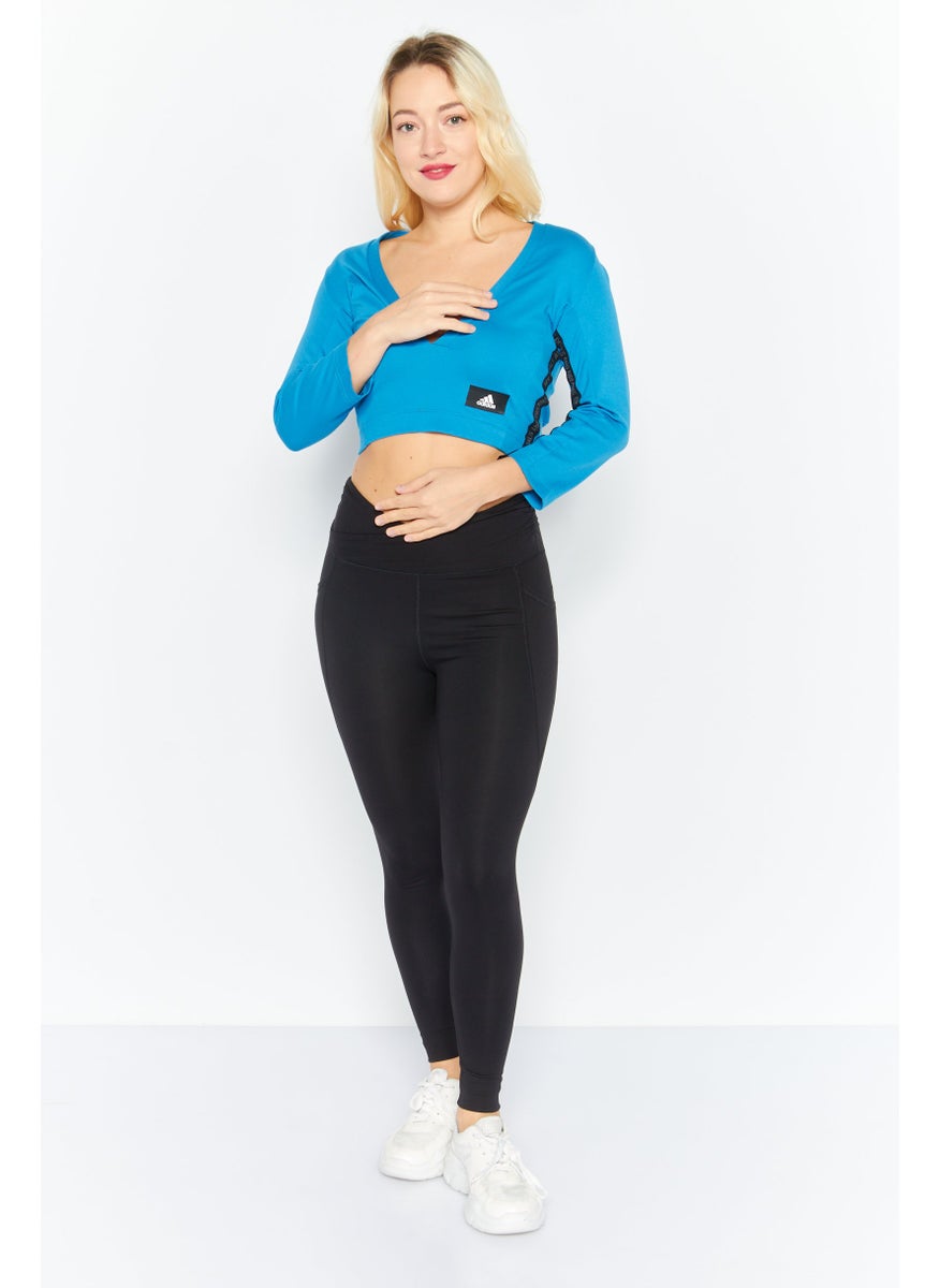 Adidas Women Sportswear Fit Long Sleeve Running Crop Top, Blue  - Image 2