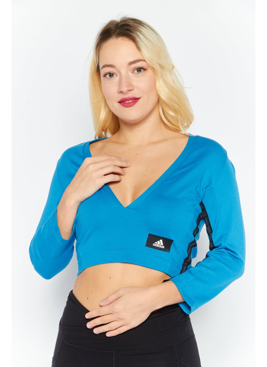 Adidas Women Sportswear Fit Long Sleeve Running Crop Top, Blue  - Image 1