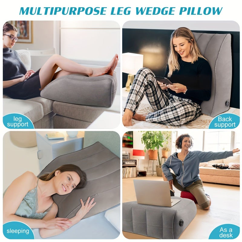 Grey Inflatable Leg Elevation Pillow Portable Wedge Cushion for Office Bed Rest - Image 3