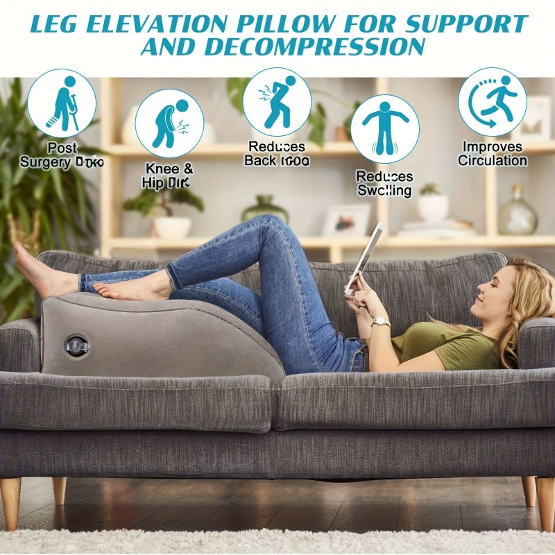 Grey Inflatable Leg Elevation Pillow Portable Wedge Cushion for Office Bed Rest - Image 2