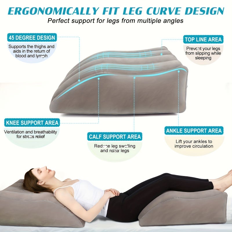 Grey Inflatable Leg Elevation Pillow Portable Wedge Cushion for Office Bed Rest - Image 1
