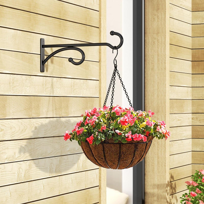 pickpiff 8-Inch Planter Hooks for Hanging Plants - Plant Hanger Hook Indoor Outdoor, Plant Wall Hooks, Brackets for Hanging Plants, Baskets, Wind Chime, Bird Feeder, Bird House (Black, Metal, 2 Pack) - Image 2