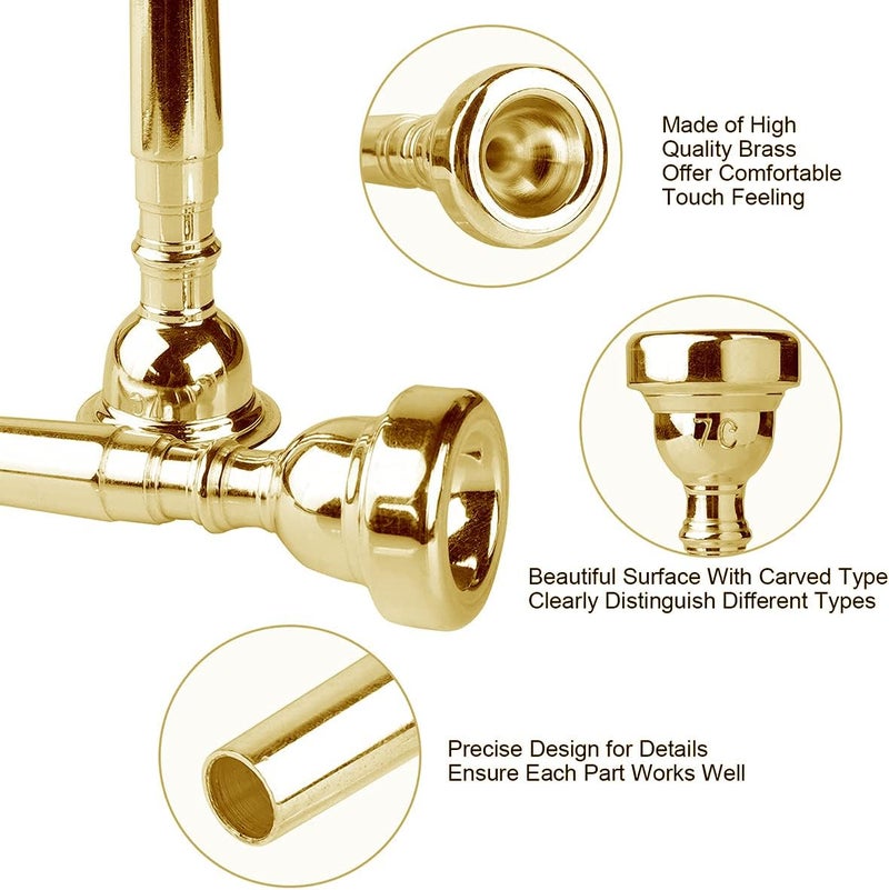 Eison Gold Trumpet Mouthpiece 7C 5C 3C Trumpet Mouthpiece Set with Box Cleaning Cloth Compatible with Yamaha Bach Conn King Musical Instruments for Beginners and Professional Players 3Pack - Image 5