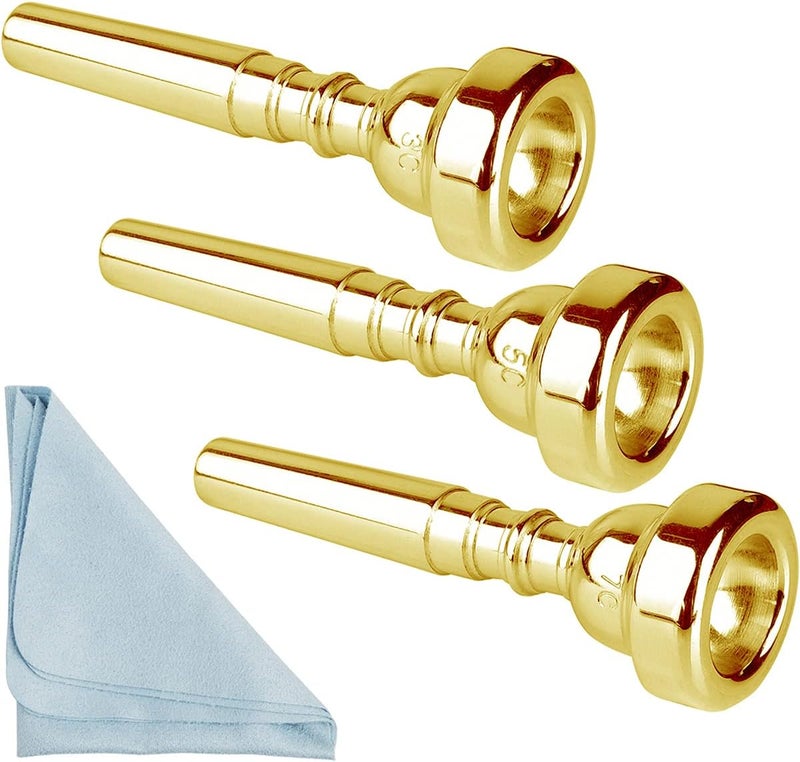 Eison Gold Trumpet Mouthpiece 7C 5C 3C Trumpet Mouthpiece Set with Box Cleaning Cloth Compatible with Yamaha Bach Conn King Musical Instruments for Beginners and Professional Players 3Pack - Image 1